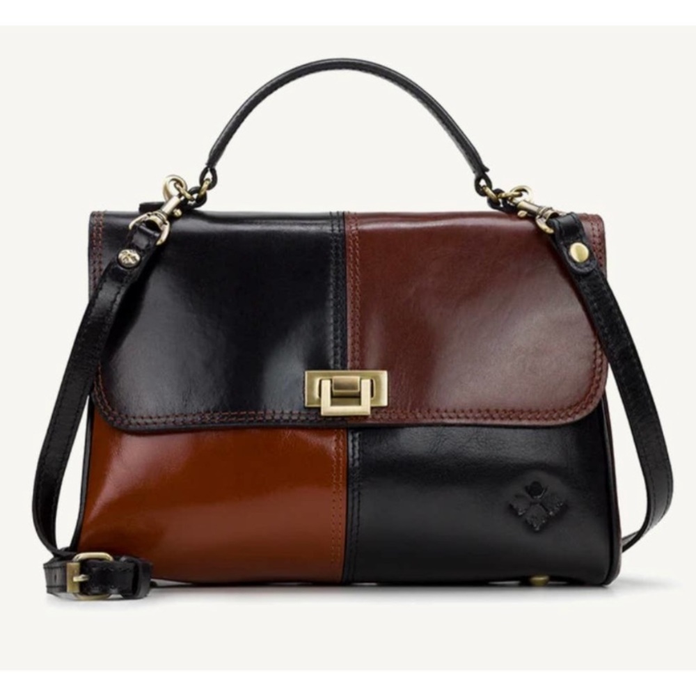 Patricia Nash Yoeky Top Handle Vintage Colorblock Black Brown Tan Purse.Like new